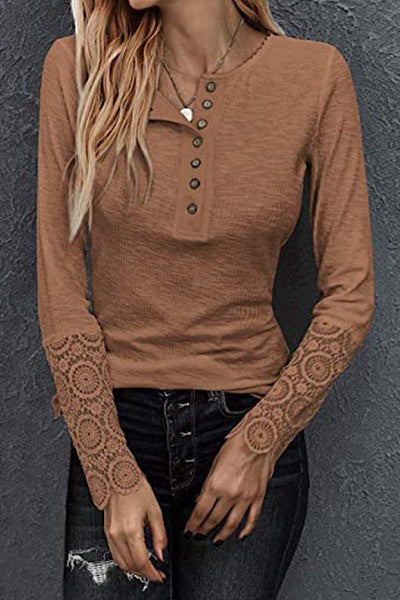 Henley Laced Top (S-2X)