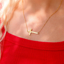 Load image into Gallery viewer, Stainless Steel Horizontal Cross Necklace: Gold / 19mm