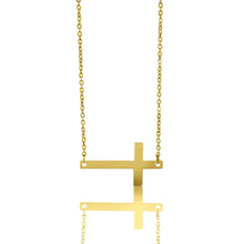 Load image into Gallery viewer, Stainless Steel Horizontal Cross Necklace: Gold / 19mm