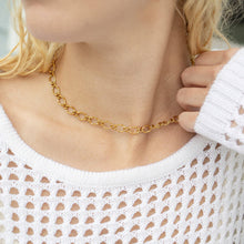 Load image into Gallery viewer, 18K Gold PVD Stainless Steel Hammered Oval Chain Necklace: Gold / 16+2"