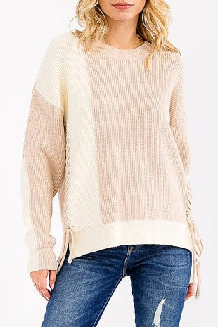 Colorblock Laced Sweater