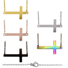 Load image into Gallery viewer, Stainless Steel Horizontal Cross Necklace: Gold / 19mm
