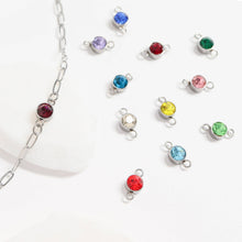 Load image into Gallery viewer, Stainless Steel Cubic Zirconia Birthstone Connector Charms: July / Ruby
