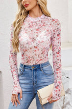Load image into Gallery viewer, Floral Mesh Long Sleeve Top: PINK / XL
