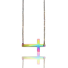Load image into Gallery viewer, Stainless Steel Horizontal Cross Necklace: Gold / 19mm
