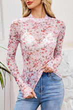 Load image into Gallery viewer, Floral Mesh Long Sleeve Top: PINK / L

