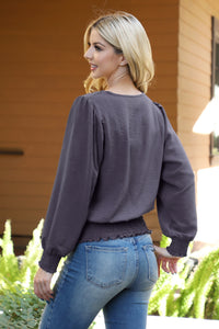 Smocked Gunmetal Top