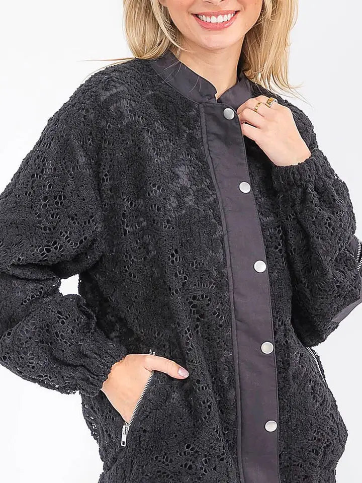 Carli Crochet Shacket- Black