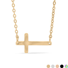 Load image into Gallery viewer, Stainless Steel Horizontal Cross Necklace: Gold / 19mm
